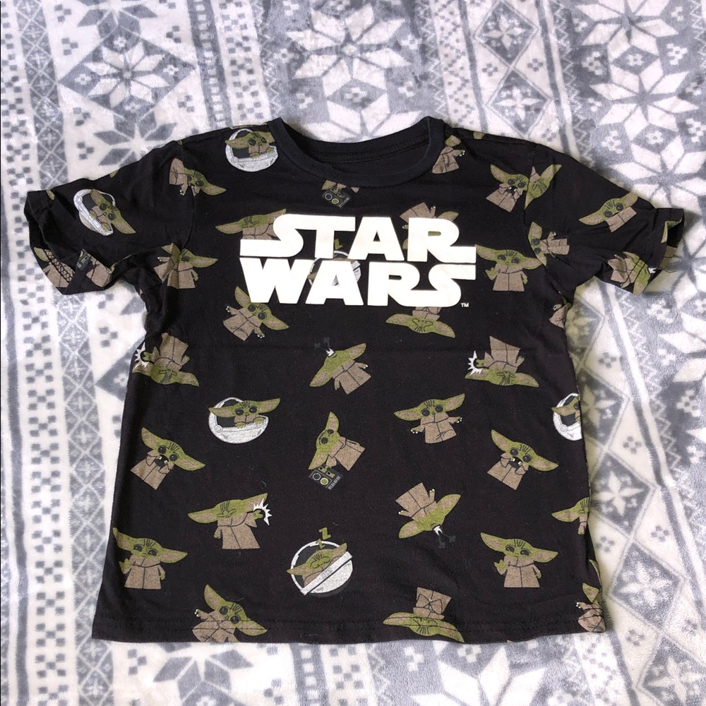 Star Wars Black Kids Graphic Tee with Grogu All-Over Print